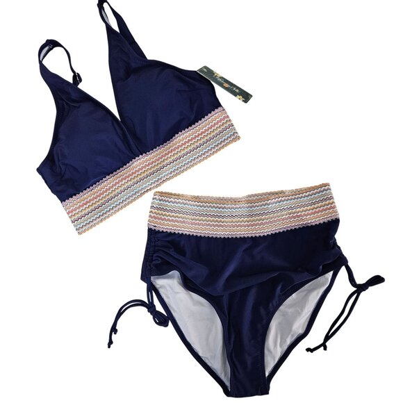 BLMJ Womens High Waisted Bikini Set Tummy Control Color Block Two Piece Size Med - Picture 3 of 9